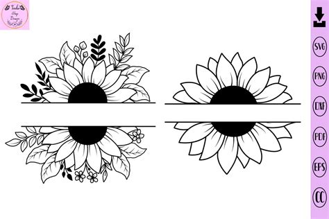 Sunflower Line Monogram Svg Sunflower Split Monogram Png Sunflower