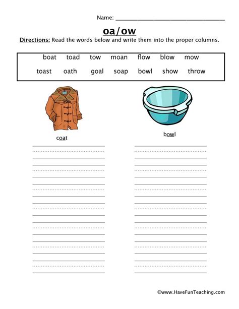 Words with oa worksheets pdf. OA OW Worksheet | Have Fun Teaching