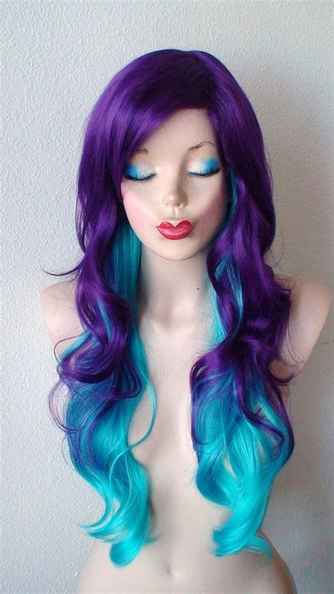 Shakira blue hair,discounted quality shakira blue hair at wigsbuy.com for sale. Deep purple / Teal blue Ombre wig. Long curly hair by ...