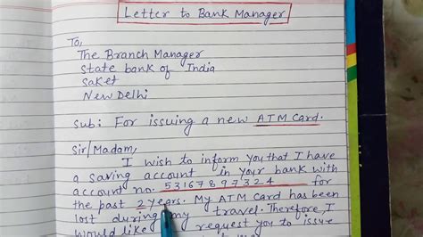 You can write this application in different languages such as english, hindi, marathi, tamil, telugu, etc. Application letter to bank - YouTube
