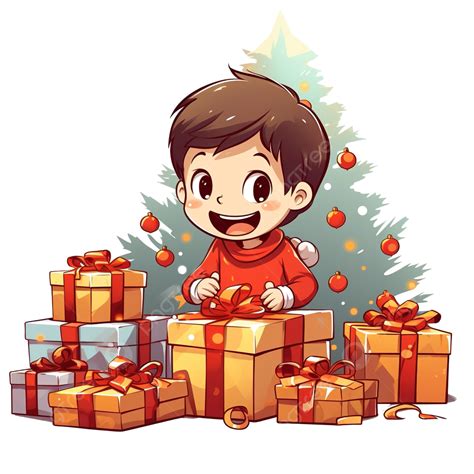 Niño Abriendo Regalos De Navidad Png Dibujos Niño Bajo El árbol De