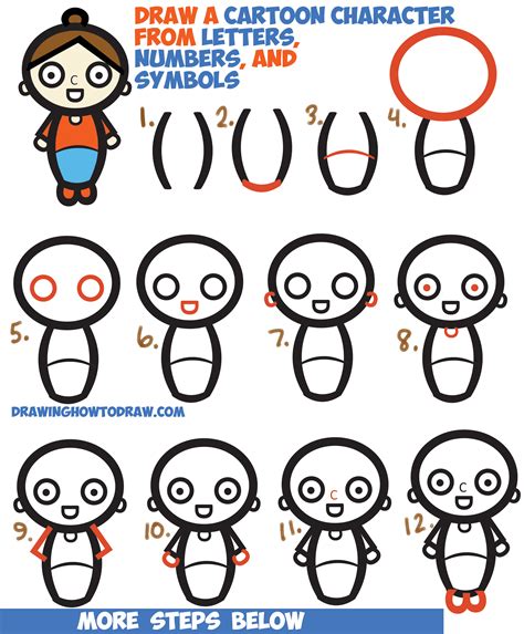 How To Draw A Cartoon Woman Character From Letters Numbers And Symbols