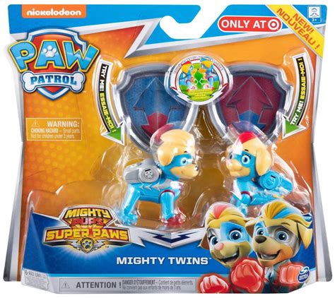paw patrol mighty pups super paws mighty twins exclusive figure 2 pack spin master toywiz