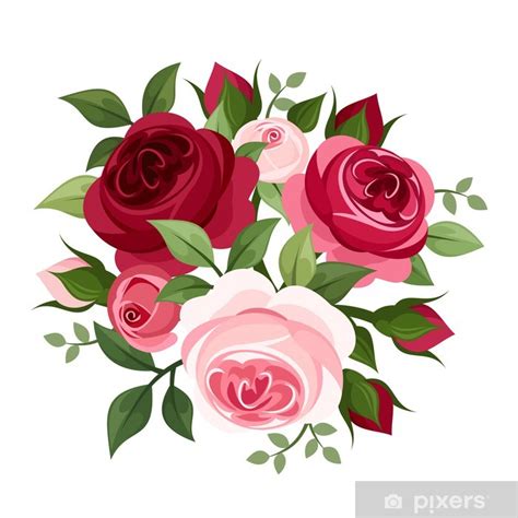 Fotomural Rosas rojas y rosas. Ilustración del vector. • Pixers® - Vivimos para cambiar