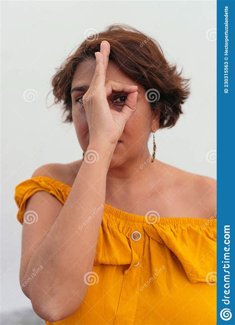 Latin Mature Woman Shows Sign Of Ok Stock Image Image Of Success
