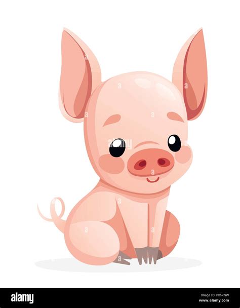 Cute Pig Cartoon Character Design Happy Little Pig Sit Flat Vector