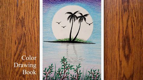 How To Draw Moonlight Scenery With Colour Pencils Step By Step