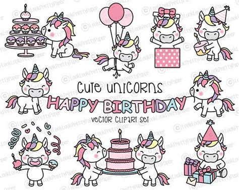 Premium Vector Clipart Kawaii Birthday Unicorns Cute Birthday