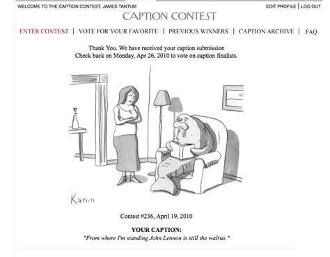 The New Yorker Cartoon Caption Contest Finalist Tantum
