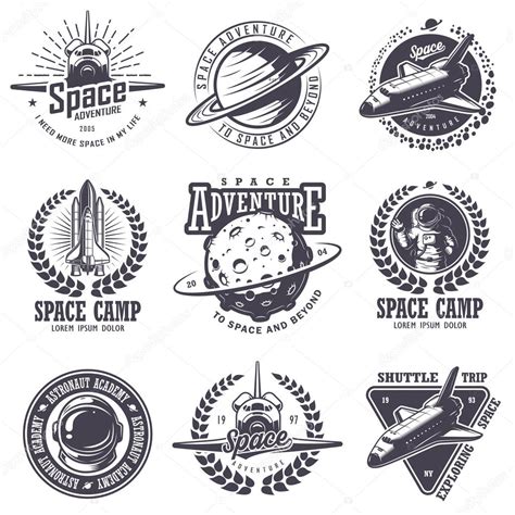 Set Of Vintage Space And Astronaut Badges Emblems Logos And Labels