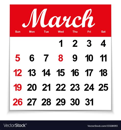 Calendar 2017 With The Month Of March Days Vector Image