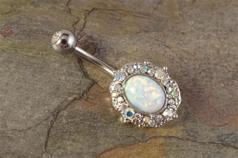Sparkly White Fire Opal Belly Button Ring Belly Button Rings Belly