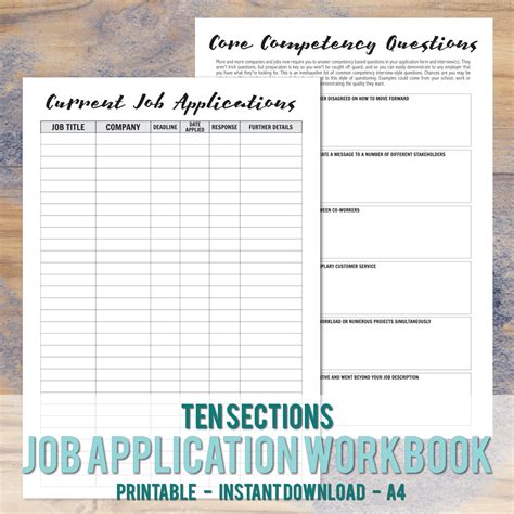 Printable A4 Job Application Workbook Career Planner Etsy