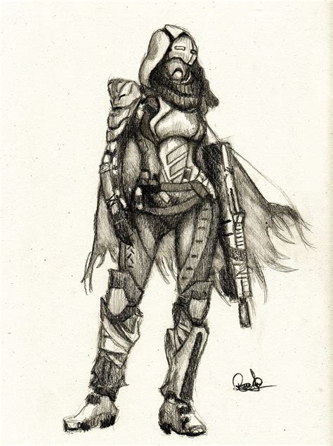 Destiny Female Hunter Drawing In Graphite 9x12 80 Lb Paper Destiny