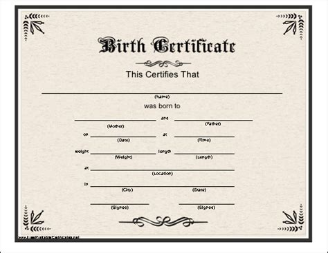 Free printable fill in certificates : Birth Certificate Printable Certificate