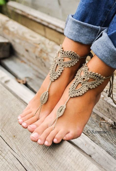 crochet barefoot sandals lace shoes foot accessory for women tan foot thongs foot lace