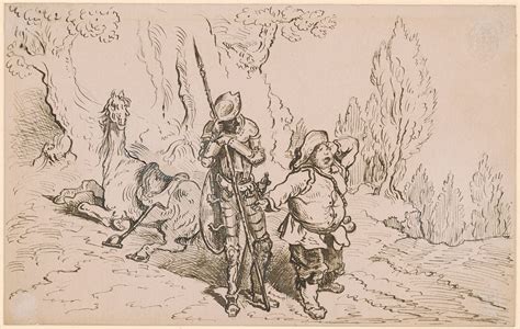 Gustave Doré Sancho And Don Quixote Awakening Rozinante Behind
