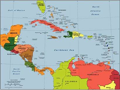 Caribbean America Central Map Islands Political Countries