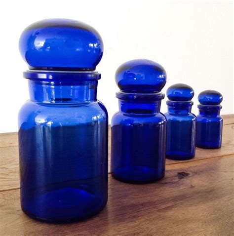 Vintage Apothecary Bottle Set Cobalt Blue Glass Pharmacy Jars Bubble Stopper Made In Belgium 70