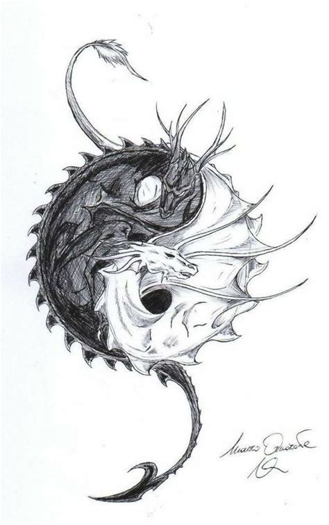 Yin And Yang Two Dragons Intertwined Dragon Tattoo Design Black And