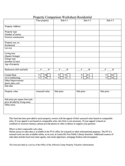 Property Comparison Worksheet Fill Online Printable Fillable Blank
