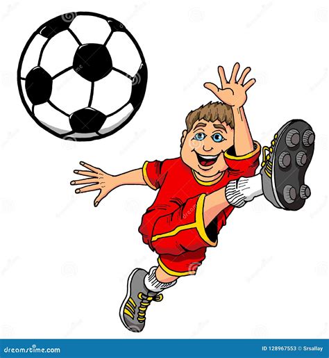 Cartoon Illustration Of A Kid Kicking A Soccer Ball Stock Vector
