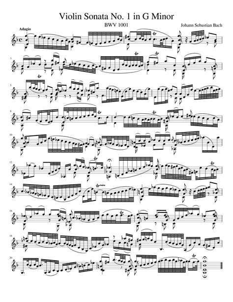Solo Violin Sonata No 1 In G Minor J S Bach Bwv 1001 Sheet Music