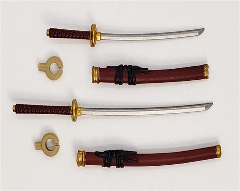 Samurai Long And Short Sword Set Burgundy With Black And Gold Details 1