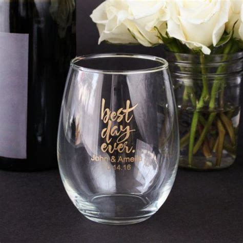 Personalized 15 Oz Stemless Wine Glass My Rustic Vineyard Wedding On A Budget Pinterest