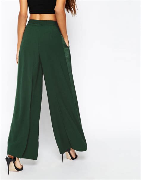 Asos Premium Wide Leg Trouser With Contrast Side Panel In Green Lyst