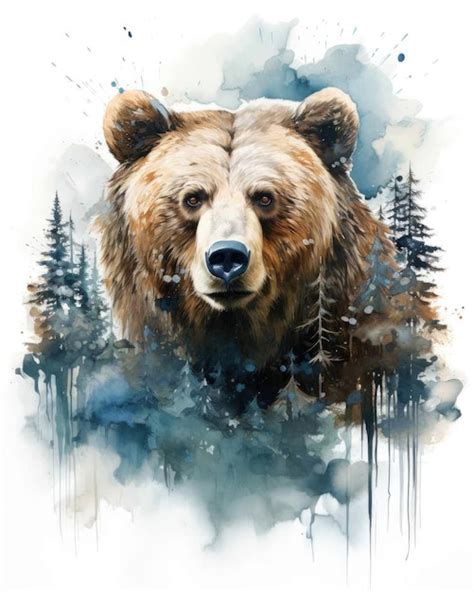 Premium Ai Image Bear Double Exposure Of A Bear And Nature Mountains