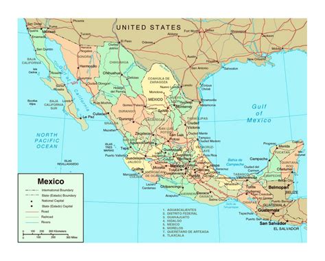 Political And Administrative Map Of Mexico With Roads Railroads Major
