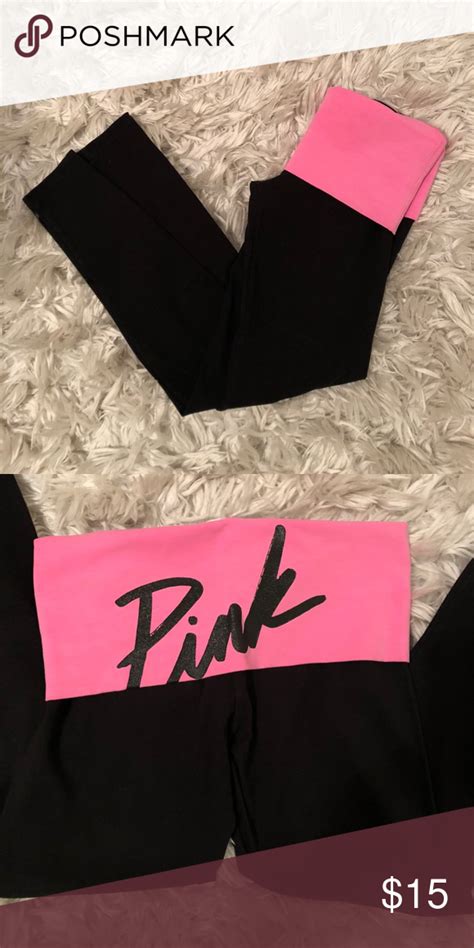 Vs Pink Fold Over Leggings Pink Victoria Secret Pants Vs Pink Gym