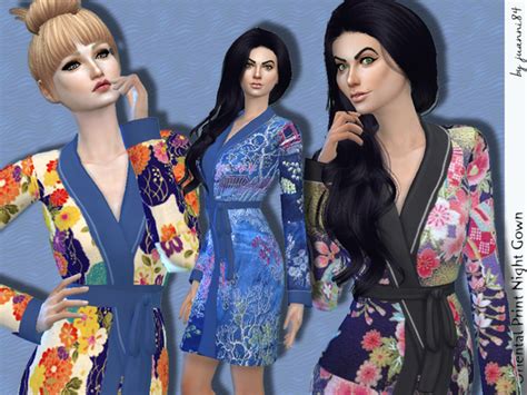The Sims Resource Oriental Print Night Gown For Women And Teens