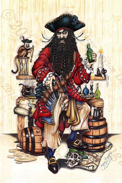 Blackbeard Pirate Art Canvas Print Original Illustrated 11 X Etsy