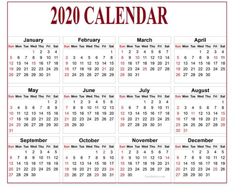 Calendar 2020 Pdf For Mark Your Daily Class Calendar