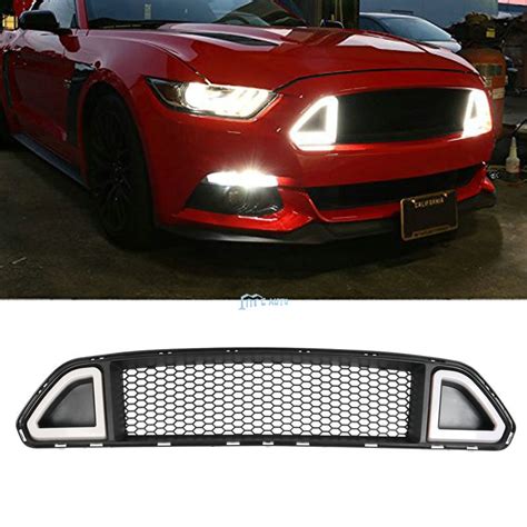 Drl Led Front Upper Mesh Grille Grill With Light For Ford Mustang 2015