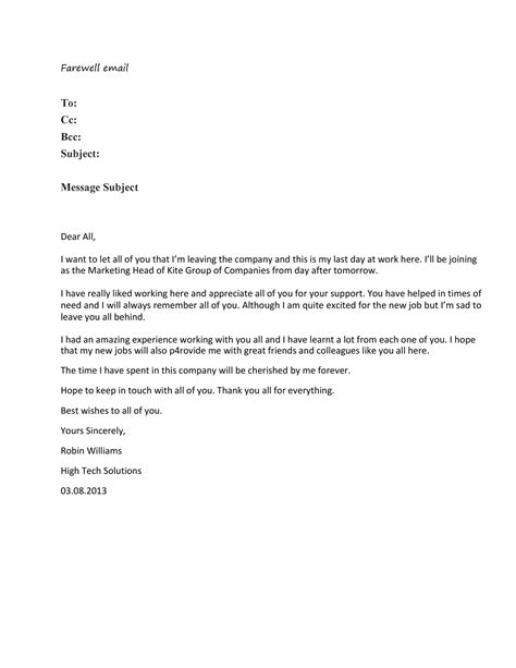 Writing Company Farewell Email Sample Farewell Messages For