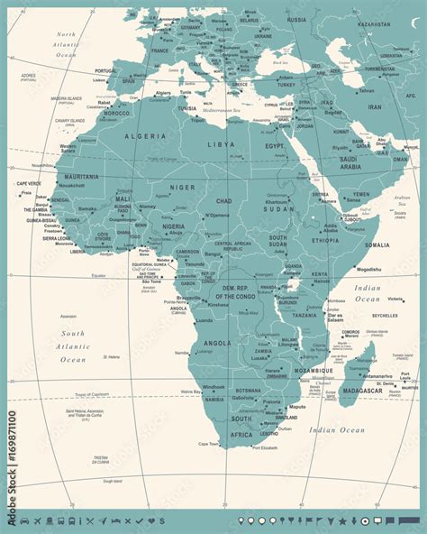 Africa Map Vintage Vector Illustration Stock Vector Adobe Stock