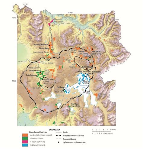 Map Of Yellowstone National Park Showing Locations Of Thermal Basins
