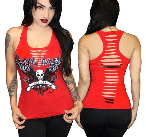 Womens Live Fast Die Last Slashed Tank By Demi Loon Red Inked Shop