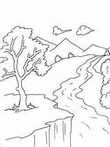 Coloring Mountain Mountains Stream sketch template