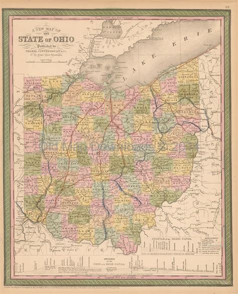 Ohio Old Map Mitchell Cowperthwait 1853 Digital Image Scan Download