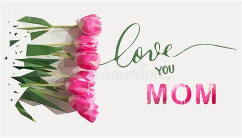 Greeting Card With Polygonal Pink Tulips And The Calligraphic
