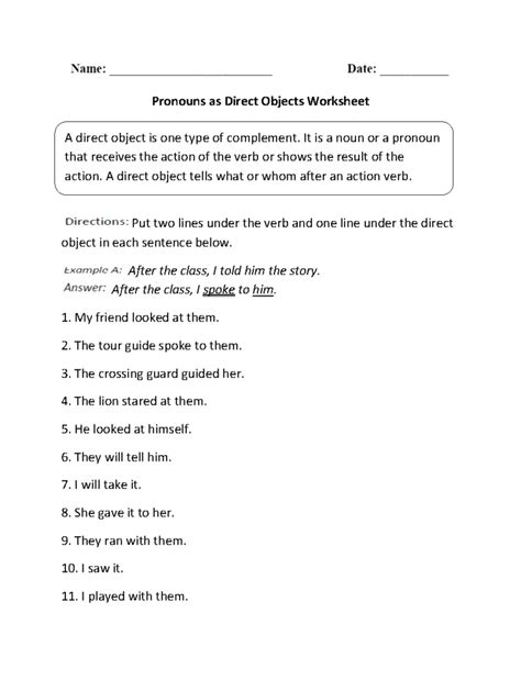 Direct And Indirect Object Worksheet
