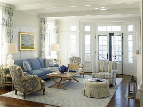 Nautical House On The Bay Hamptons Beach Style Living Room New