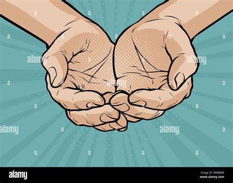 Cupped Hands Folded Arms Pop Art Retro Comic Style Cartoon Vector