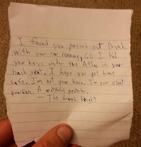 Drunk Guy Found This Note When He Woke Up Behind The Wheel