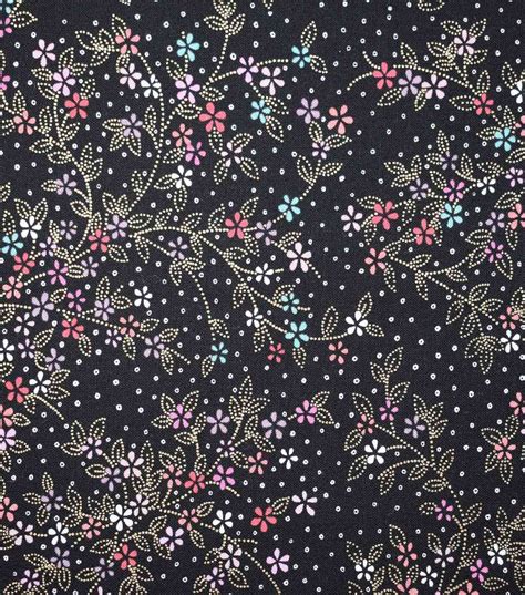 Premium Cotton Print Fabric Metallic Dotted And Floral On Black Joann