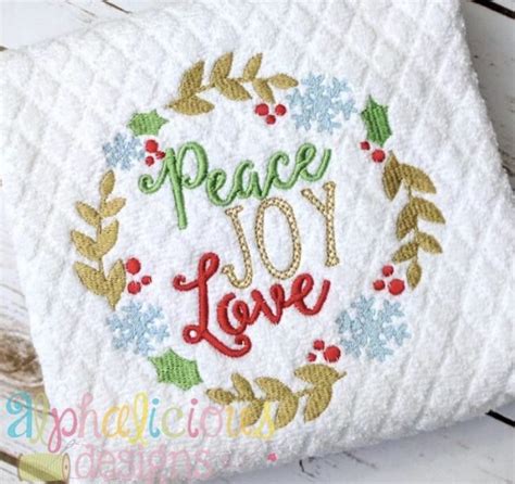 Peace Joy Love Wreath Christmas Embroidery Designs Christmas